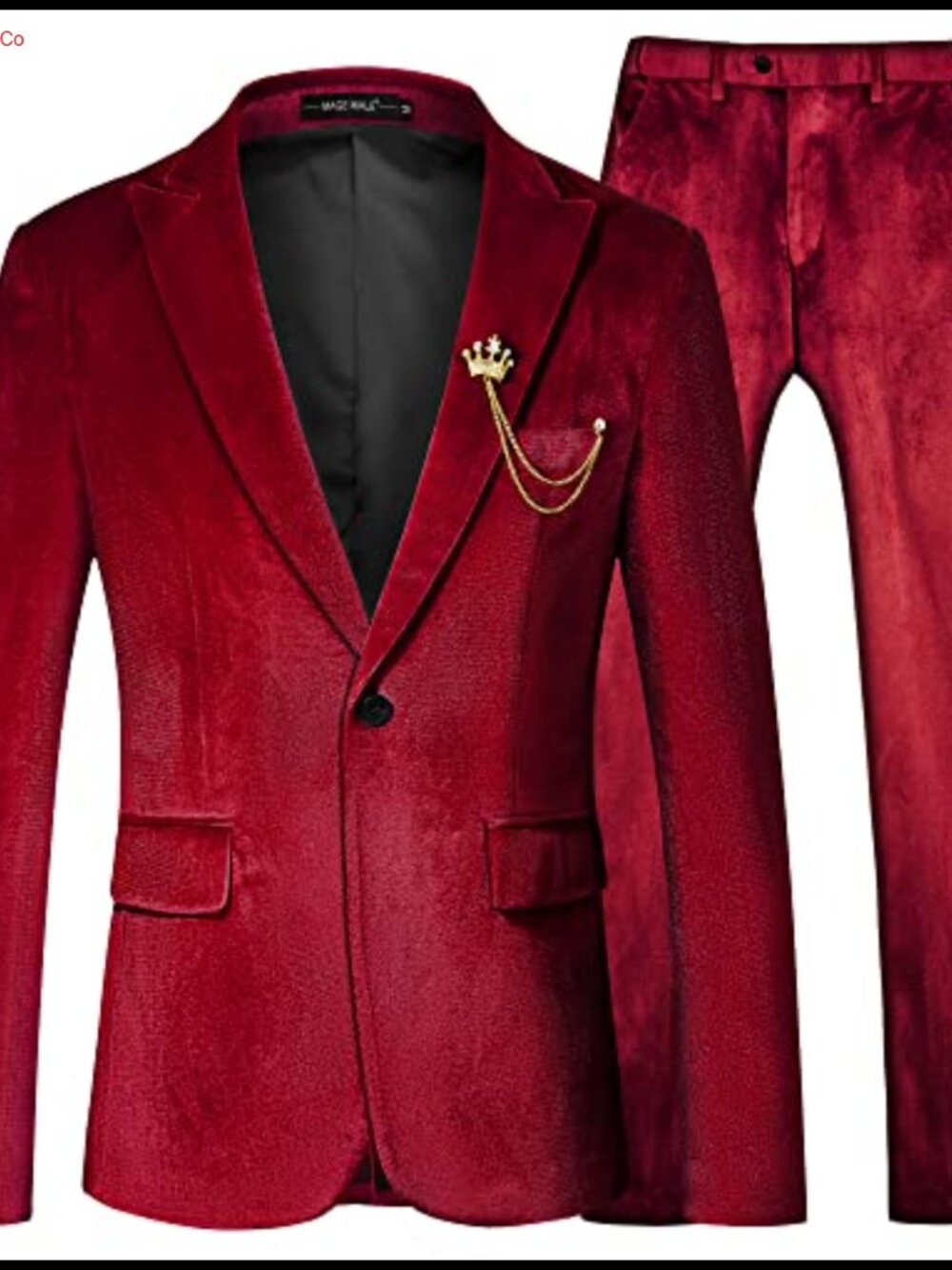 Men's 2 Piece Velvet Suit One Button Tuxedo Slim Fit Blazer & Pants Set